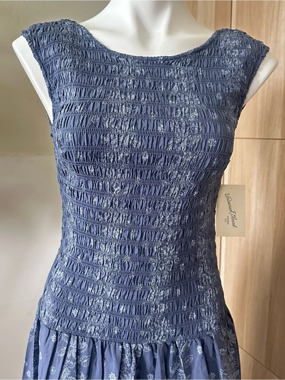 Universal Thread Blue Smocked Floral Midi Dress Size S